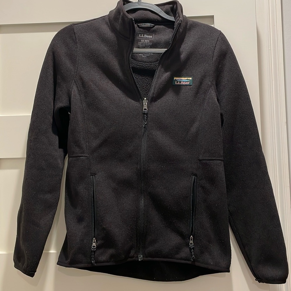 LL Bean full zip sweater with fleece lining and zip pockets